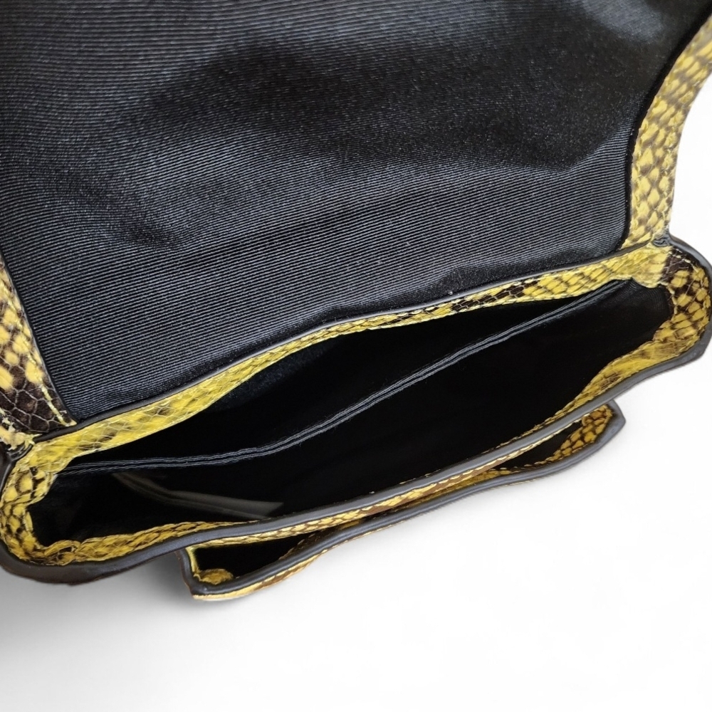 Banana Republic Leather Snakeskin Print Saddle Crossbody Bag Yellow Black EUC - Picture 8 of 11